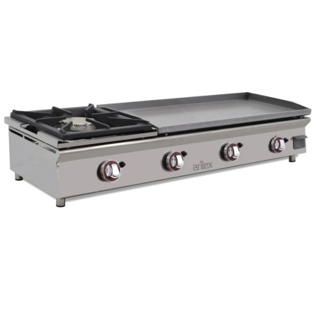 Plancha a gas 80 cm en acero 15 mm con baño cromo duro + fogón 6 Kw ARILEX 120 PGCFN - Imagen 2