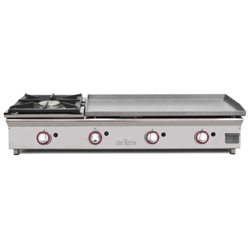 Plancha a gas 80 cm en acero 15 mm con baño cromo duro + fogón 6 Kw ARILEX 120 PGCFN