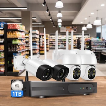 Sistema de cámaras de seguridad 5MP para supermercados — Combinación inteligente de cámaras para una cobertura más eficiente