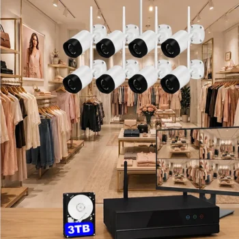 Sistema de videovigilancia WiFi para comercios - 8 cámaras 5MP, cobertura total y sin cuotas