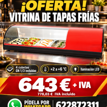 Oferta de vitrina refrigerada de tapas roja de 4 cubetas GN 1/3 por 643 euros más IVA