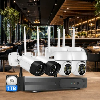 Sistema de cámaras de seguridad 5MP para hostelería — Combinación inteligente de cámaras para una cobertura más eficiente