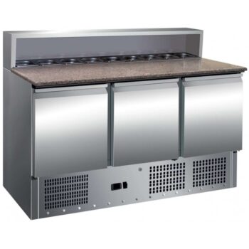 Mesa de Preparación LPK PS903 | Encimera de Granito y 3 Puertas GN 1/1