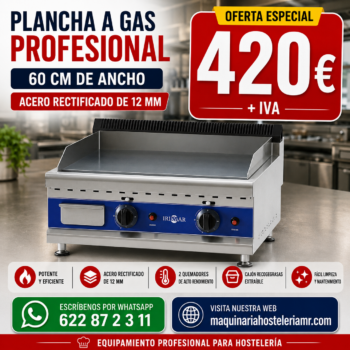 Plancha a gas IRIMAR 60 cm en acero rectificado de 12 mm, oferta 420 € + IVA