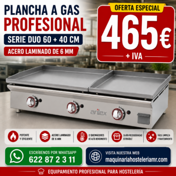 Plancha a gas serie DUO 60+40 cm en acero laminado de 6 mm, oferta 465 € + IVA