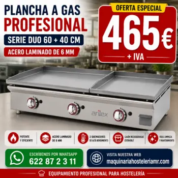 Plancha a gas serie DUO 60+40 cm en acero laminado de 6 mm, oferta 465 € + IVA