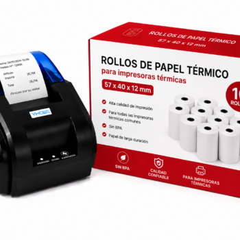 Papel térmico sin bisfenol A 57 x 40 x 12 mm | Caja de 10 rollos