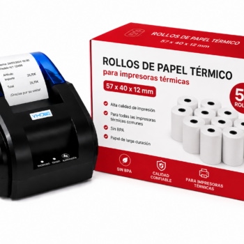 Papel térmico sin bisfenol A 57 x 40 x 12 mm | Caja de 50 rollos