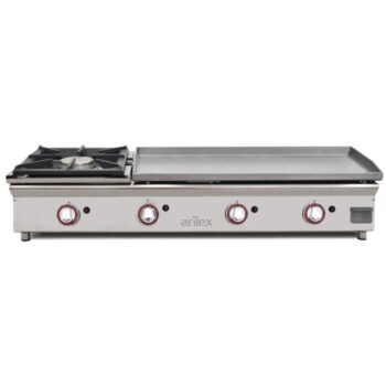 Plancha a gas 80 cm en acero laminado de 6 mm con fogón, ARILEX 120PGLFN