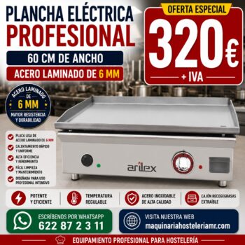 Plancha eléctrica profesional ARILEX de 60 cm con placa lisa de acero laminado de 6 mm en oferta a 320 € + IVA