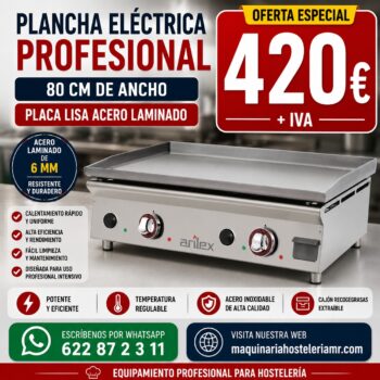 Plancha eléctrica 80 cm en acero laminado de 6 mm | Elija acabado: laminado, rectificado o cromo duro
