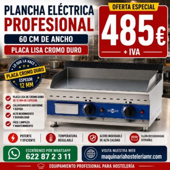 Plancha eléctrica profesional IRIMAR de 60 cm con placa lisa de cromo duro de 12 mm en oferta a 485 € + IVA