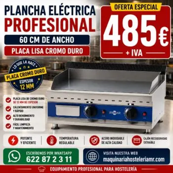 Plancha eléctrica profesional IRIMAR de 60 cm con placa lisa de cromo duro de 12 mm en oferta a 485 € + IVA