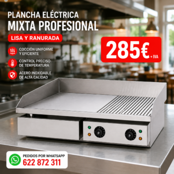 Plancha eléctrica mixta profesional – Lisa y ranurada