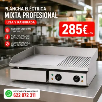 Plancha eléctrica IRIMAR 73 cm | Placa mixta, lisa y ranurada, de 8 mm | PLE-M-730
