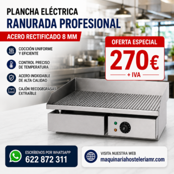Plancha eléctrica ranurada profesional – Acero rectificado 8 mm