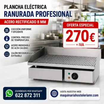 Plancha eléctrica IRIMAR 55 cm | Placa ranurada de acero rectificado de 8 mm | PLE-R-550