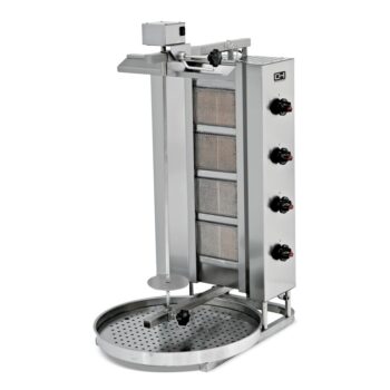 Máquina de kebab a gas de 4 quemadores con motor superior y bandeja extraíble
