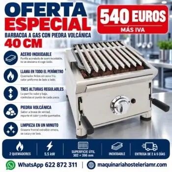 Barbacoa a gas de 40 cm con piedra volcánica en oferta a 540 € más IVA