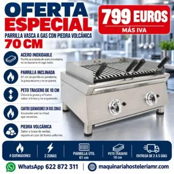 Parrilla vasca a gas de 70 cm con piedra volcánica en oferta a 799 € más IVA