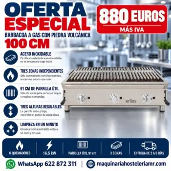 Barbacoa a gas de 100 cm con piedra volcánica en oferta a 880 € más IVA