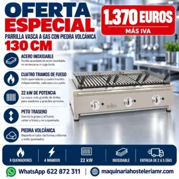 Parrilla vasca a gas de 130 cm con piedra volcánica en oferta a 1.370 € más IVA
