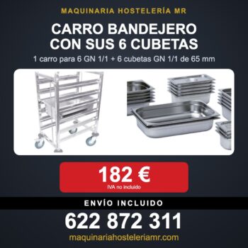 Pack de carro bandejero con 6 cubetas gastronorm