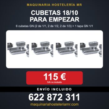 Pack de 7 cubetas gastronorm de acero 18/10 con tapa