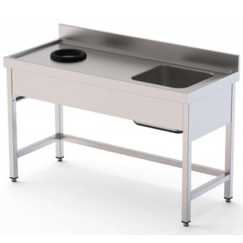 Fregadero industrial con aro de desbarazado con mueble