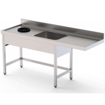 Fregadero industrial con aro de desbarazado para zona de lavavajillas con mueble