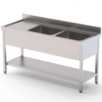 Fregadero industrial de 1 cuba con mueble y estante