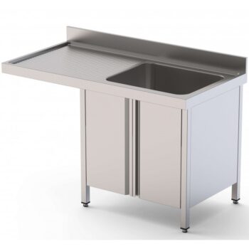 Fregadero industrial de 1 cuba con hueco para lavavajillas y puertas