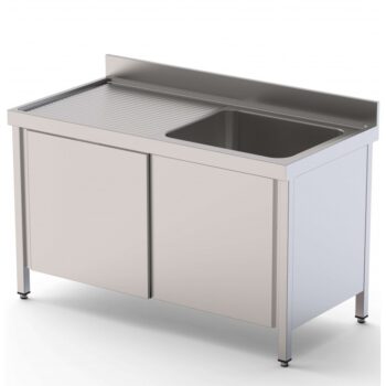 Fregadero industrial de 2 cubas con puertas correderas