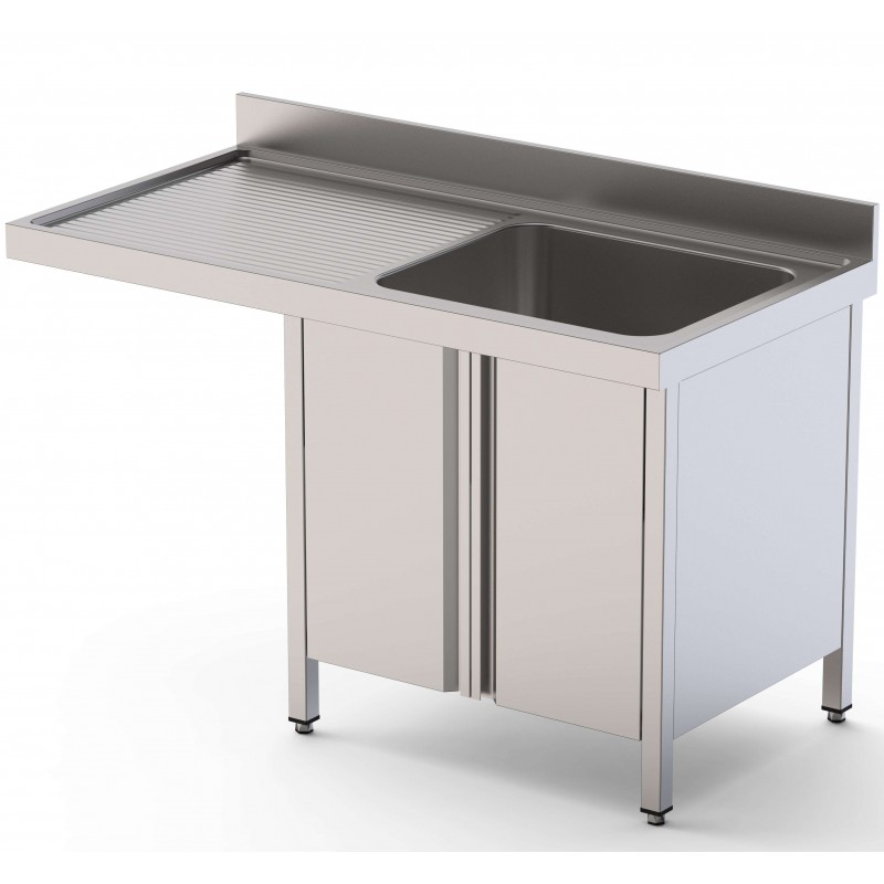 Fregadero industrial de 2 cubas con hueco para lavavajillas y puertas correderas - Imagen 2