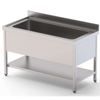 Fregadero industrial de gran capacidad de 1 cuba con mueble y estante