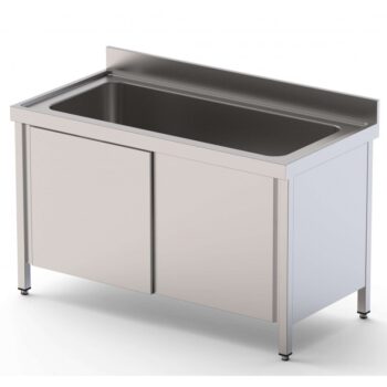 Fregadero industrial de gran capacidad de 1 cuba con mueble y puertas