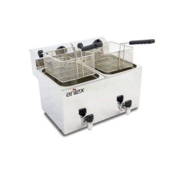 Freidora eléctrica de sobremesa doble 10 + 10 litros con grifo