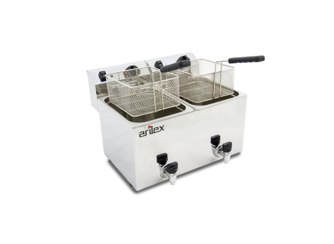 Freidora eléctrica de sobremesa doble 10 + 10 litros con grifo