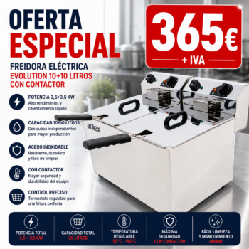 Freidora eléctrica de sobremesa doble de 10 + 10 litros con contactor en oferta