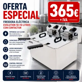 Freidora eléctrica de sobremesa doble de 10 + 10 litros con contactor en oferta