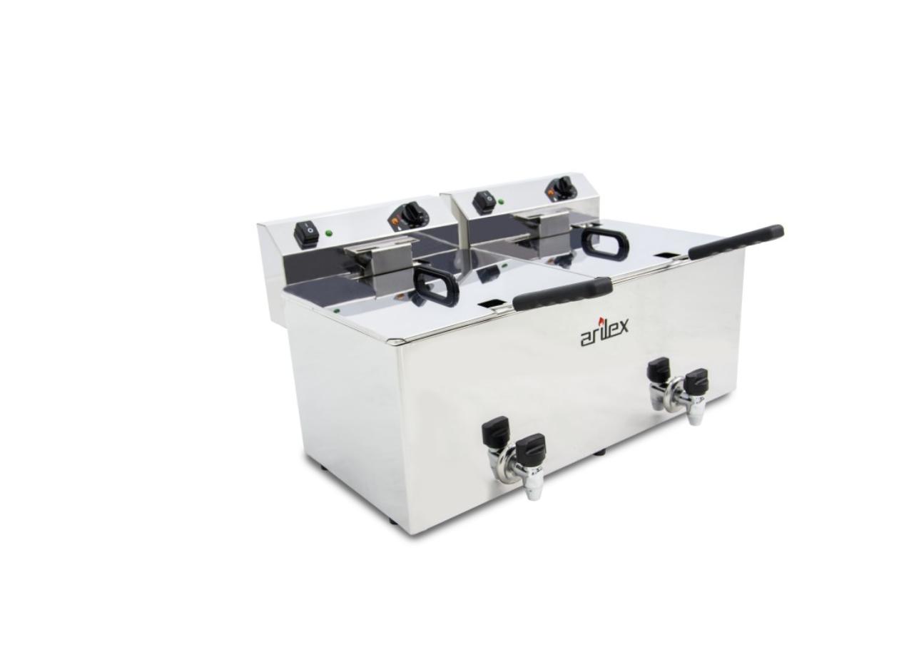 Freidora eléctrica de sobremesa doble 12 + 12 litros con grifo