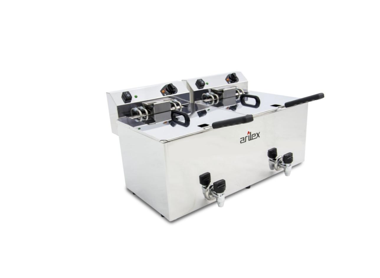 Freidora eléctrica de sobremesa doble 12 + 12 litros con grifo trifásica