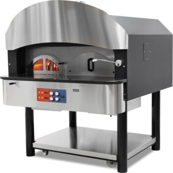 Horno de pizza a gas y leña con base de piedra giratoria de 1.000 mm para 6 pizzas