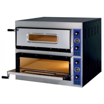 Horno de pizza eléctrico de dos cámaras para 12 pizzas de 33 cm de diámetro