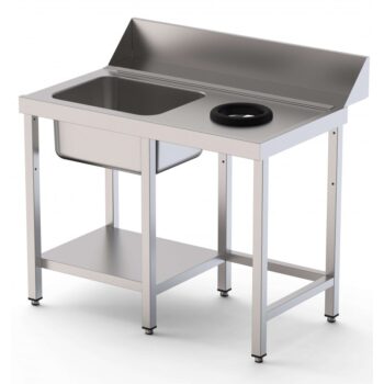 Mesa de prelavado para lavavajillas de 1100 mm con cubeta y estante
