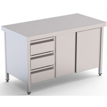 Mesa central de trabajo de acero inoxidable con cajones