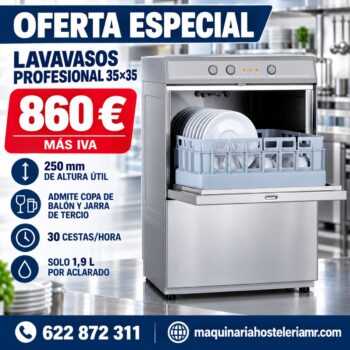 Oferta lavavasos profesional de cesta 35x35 por 860 euros más IVA