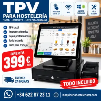 TPV táctil completo para hostelería de 15 pulgadas con impresora térmica de tickets y cajón portamonedas