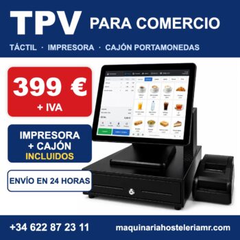 TPV táctil para comercio por 399 € más IVA, con impresora de tickets y cajón portamonedas incluidos