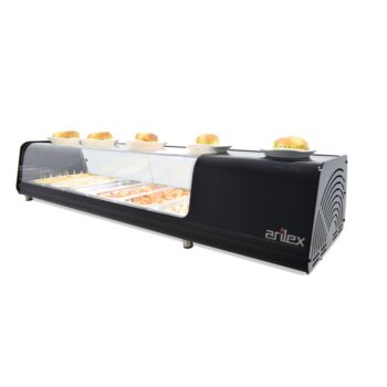 Vitrina refrigerada de tapas de 6 cubetas GN 1/3 con encimera de 26 cm